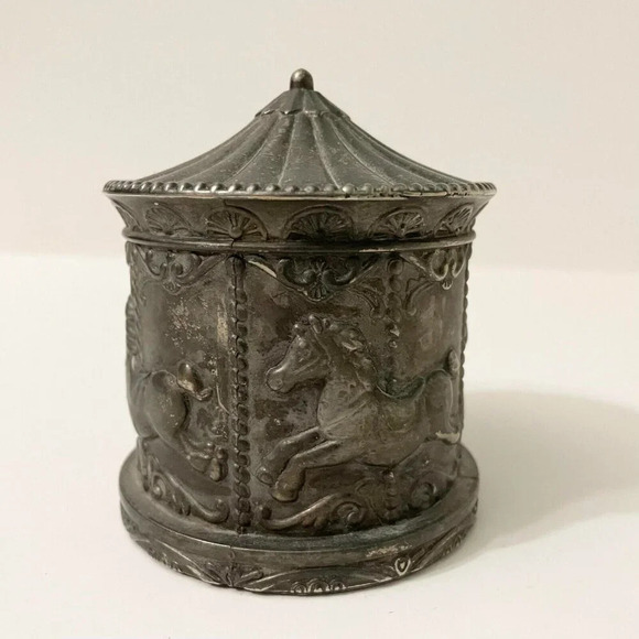 Vintage Carousel Coin Bank Silver  Plate Merry Go Round Piggy Bank - Picture 4 of 16